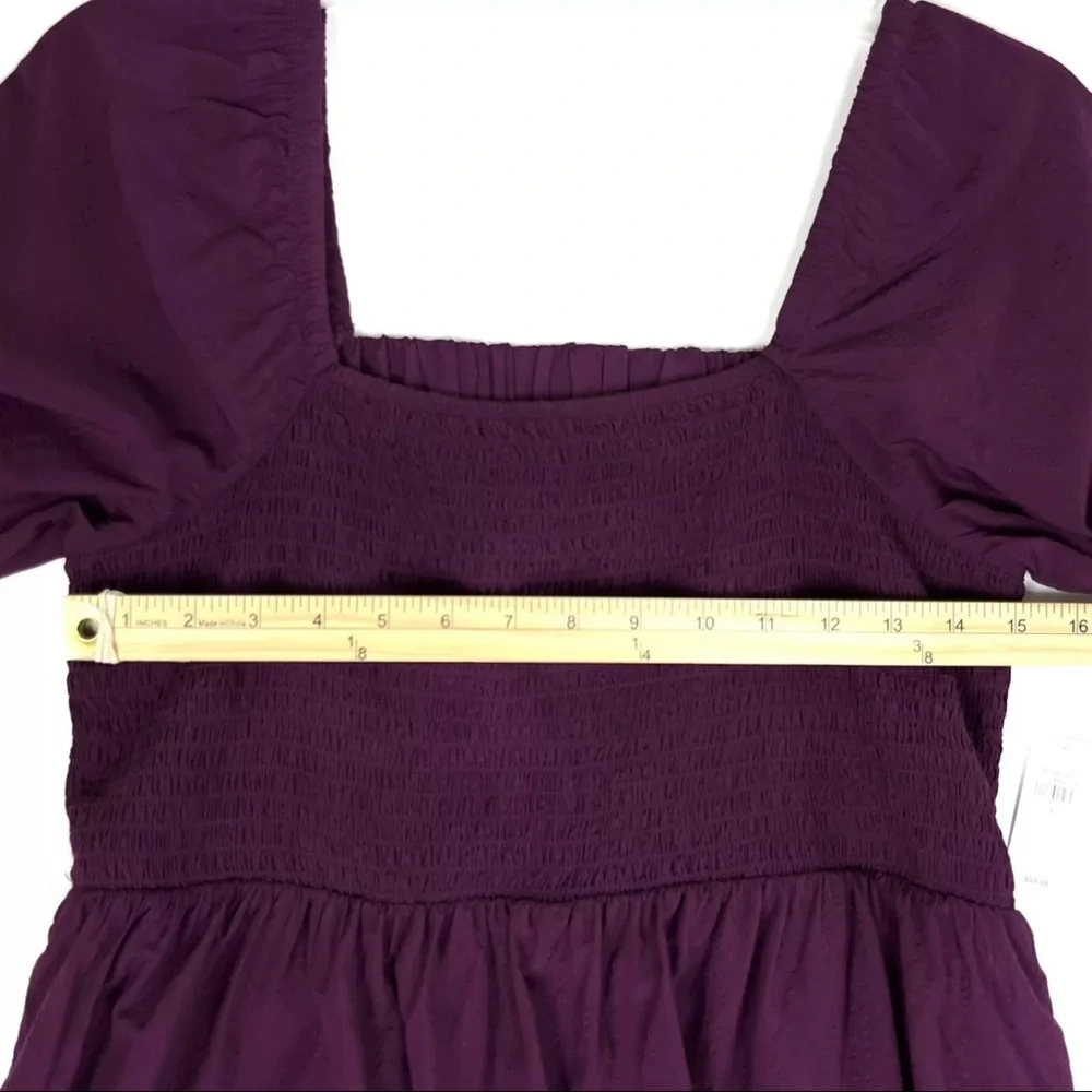 Old Navy Womens Seersucker Smocked Babydoll Blouse Peplum Peasant Large Purple - Picture 11 of 14